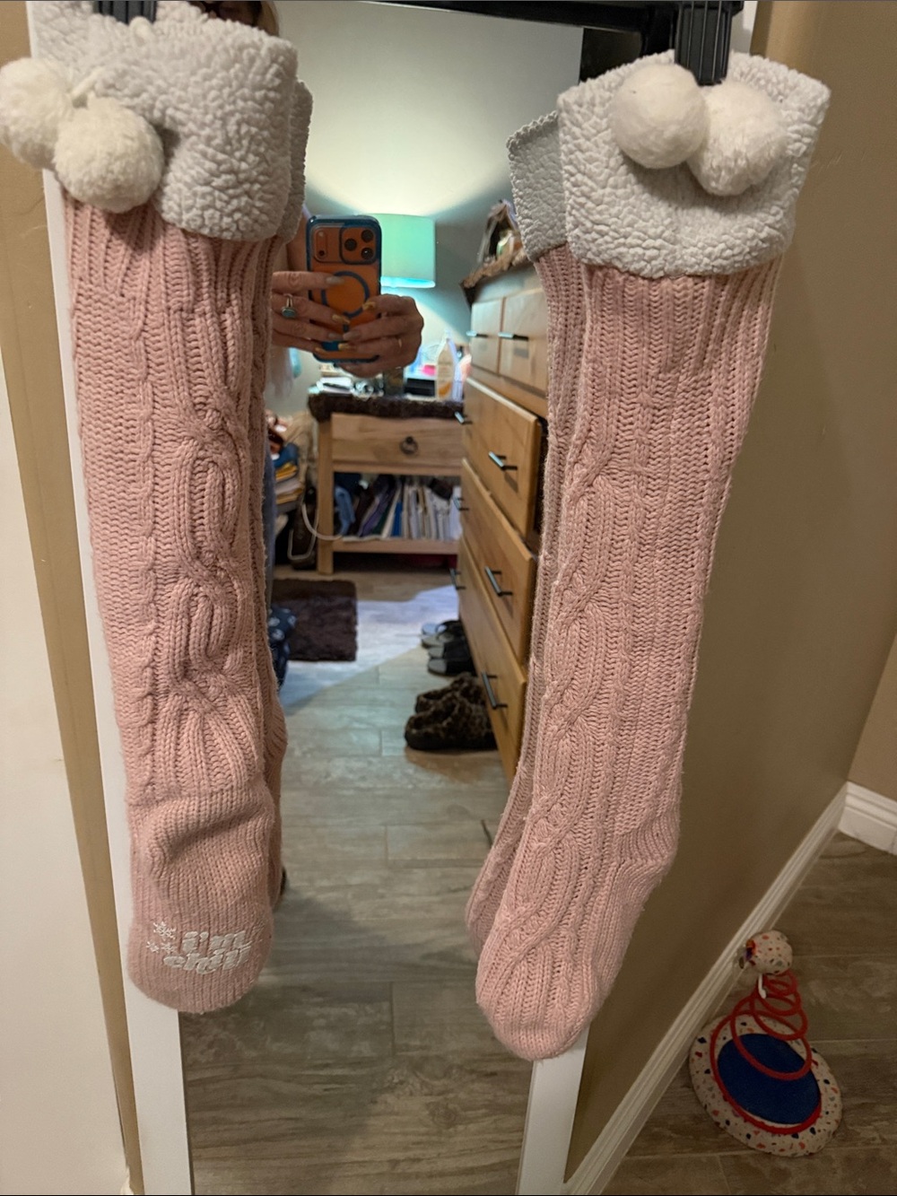 Cozy Knit Pink Holiday Stocking with Sherpa lining.